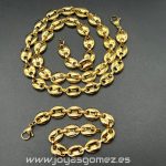 Cadena y pulsera granos café 11-acero 316L chapado oro 18k