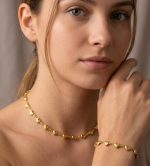 Conjunto cadena y pulsera corazones acero 316 l chapado oro 18k