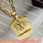 Cadena + placa  Diabético, grabado láser, acero 316L chapado oro 18k