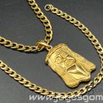 Conjunto de cadena y pulsera 6mm+ cara cristo, acero 316L, chapado oro 18k