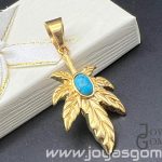 Colgante hoja María piedra turquesa, acero 316L chapado oro 18k