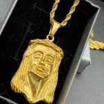 Cara de Cristo-cordón 3*60cm, Acero 316L chapado oro 18k.