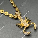 Cadena granos café 6 mm*60cm+ colgante escorpión circonitas, acero 316L chapado oro 18k