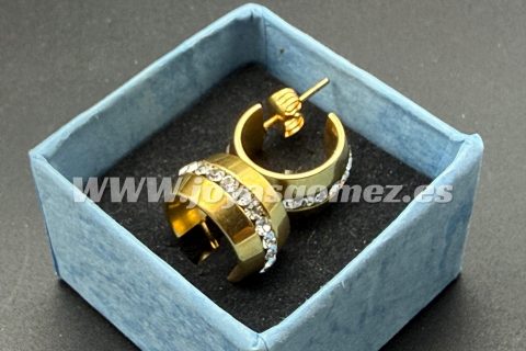 Argollas circonitas 12 mm, acero 316L chapado oro 18k-LIQUIDACION