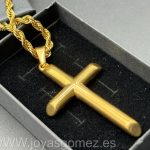 Cruz lisa grande+cordón 4*60cm, acero 316L chapado oro 18k