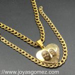 Conjunto, cadena, pulsera 6mm y corazón personalizada láser, acero 316L chapado oro 18k
