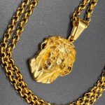 Cadena rolo 4mm*60cm+cara cristo, acero 316L chapado oro18k-oferta-