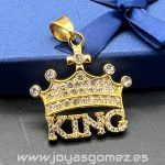 Colgante corona circonitas KING, acero 316L chapado oro 18k