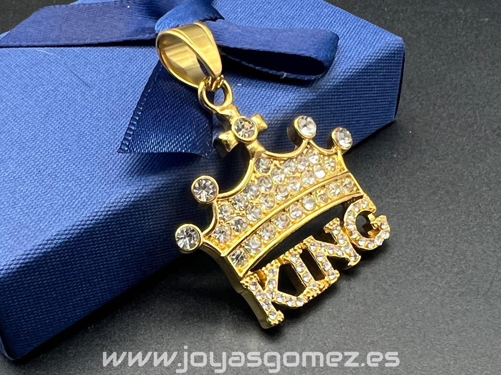 corona circonitas KING, acero 316L chapado oro 18k Joyas Gómez