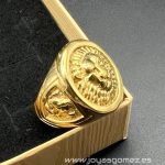 Sello león, tallas 22-24-26-28, acero 316L chapado oro 18k