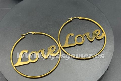 Aros Love-5cm diámetro-acero 316L chapado oro 18k-LIQUIDACION-