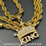 Cordón 6*60cm+Colgante corona circonitas KING, acero 316L chapado oro 18k