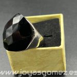 Anillo piedra grande negra- acero 316L, talla 18
