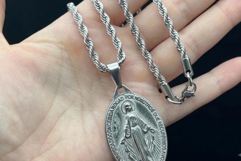 Cordón 3*60cm y medalla milagrosa grande,acero 316 L