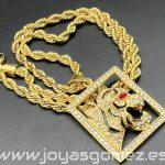 Colgante tigre circonitas+cordón 6*60cm- acero 316 L chapado oro 18k
