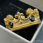 Sello corona piedras negras-tallas 20-22-24-26-28-30-acero 316L chapado oro 18k-LIQUIDACION-