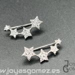 Pendientes trepadores estrellas circonitas, plata de ley rodiada