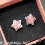 Pendientes estrella rosa, plata de ley