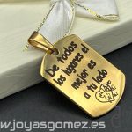 Colgante placa 36*22 mm, grabado láser, acero 316L chapado oro 18k (texto incluido)