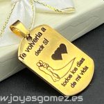 Colgante placa 36*22 mm, grabado láser, acero 316L chapado oro 18k (texto incluido)