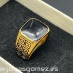 Sello piedra negra-greca, tallas 24-26-28-30,acero 316L chapado oro18k