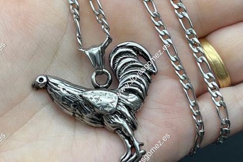 Cadena 4mm*70cm-  colgante gallo, acero 316L- LIQUIDACIÓN-