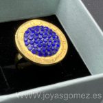 Anillo bv circonitas azul, acero 316L chapado oro 18k-LIQUIDACION-