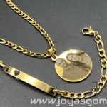 Conjunto medalla redonda +cadena 4*60cm+ pulsera foto grabación láser, acero 316L chapado oro 18k