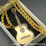 Cordón 4mm*60cm + Colgante guitarra,acero 316L chapado oro 18k