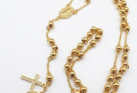 Rosario virgen Milagrosa 6 mm *77cm- acero 316 L chapado oro 18k