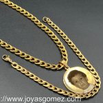 Conjunto cadena-pulsera y medalla personalizada láser, acero 316L chapado oro 18k