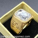 Sello piedra blanca herradura, talla 28,acero 316L chapado oro 18k