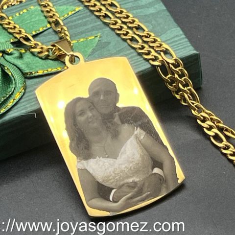 Colgante PLACA grande 48*28mm+cadena- foto grabación personalizada láser, acero 316L-OFERTA*