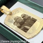 Colgante Placa greca 4.5cm*3cm, foto grabación láser, acero 316L chapado oro 18k
