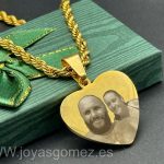 Colgante Corazón 29*29-cordón 4*60- foto grabación personalizada láser, acero 316L chapado oro 18k