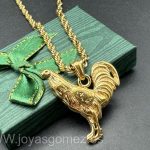 Colgante gallo+cordón 4*60cm, acero 316L chapado oro 18k