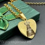 Colgante Corazón 29*29mm+cadena rolo 4*60cm- foto grabación personalizada láser, acero 316L chapado oro 18k