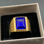 Sello piedra azul, acero 316L chapado oro 18k, tallas 18-20