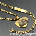 Conjunto medalla corazón 25mm +cadena 4*60cm+ pulsera foto grabación láser, acero 316L chapado oro 18k