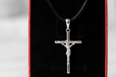 Cordón seda 50cm+Crucifijo tubo -plata de ley