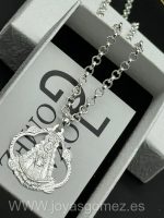 Colgante virgen del Rocío+Cadena Rolo 3*50, plata de ley