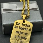 Cordón 3*60cm+Colgante placa 36*22 mm,grabado láser, acero 316L chapado oro 18k (texto incluido)