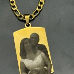 Colgante PLACA grande 48*28mm+cadena 7*60cm- foto grabación personalizada láser, acero 316L chapado oro 18k-OFERTA*
