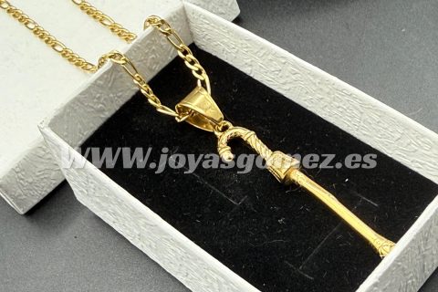 Cadena 3*60cm+ Colgante bastón mediano,acero 316L chapado oro 18k