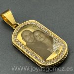 Colgante PLACA circonitas 42*22 mm- foto grabación personalizada láser, acero 316L chapado oro 18k -OFERTA*