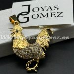 Colgante gallo circonitas , acero 316L chapado oro 18k