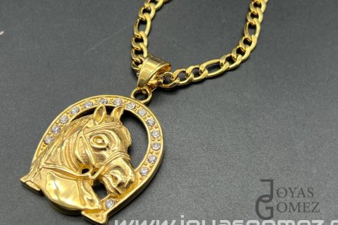 Colgante herradura+cadena 4mm*60cm ,acero 316L chapado oro 18k
