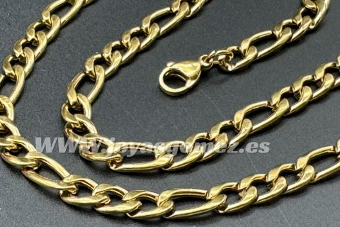 Cadena 3*1, medida 7mm*60cm-acero 316L chapado oro 18k