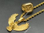 Conjunto cordón 4mm*60cm,colgante águila y sello acero 316L chapado oro 18k