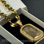 Colgante PLACA circonitas 42*22 mm+cadena café 6*60cm- foto grabación personalizada láser, acero 316L-OFERTA*